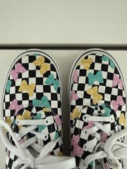 Vans Kid’s Size 4 Checkerboard Butterfly Print Lace Up Sneakers Shoes