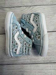 Vans High Top Zip Shoes Kids Size 5 Blue Daisy Floral Suede Sneaker Toddler