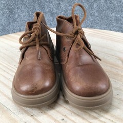 Zara Boots Child Toddler 24 Brown Ankle Bootie Lace Up Leather Lug Sole Casual