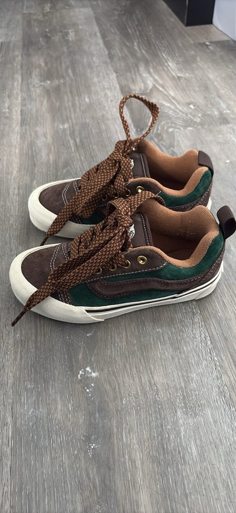 Kids Vans Knu Skool Brown and Green Suede Skate Shoes kids size13.5