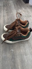 Kids Vans Knu Skool Brown and Green Suede Skate Shoes kids size13.5