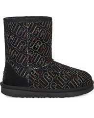 UGG Kids Classic II Graphic Stitch Black Suede Sheepskin Suede US5/UK4/EU37