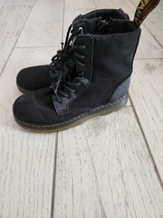 Dr. Martens Boots Kids Size 2 Doc Combs J Combat Lace Up Canvas Zip Black Youth