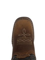 Kids Brown Flames Square Toe Leather Cowboy Boots Rubber Sole