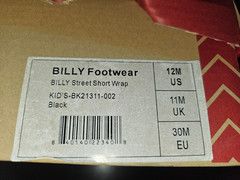 BILLY High Top Sneaker’s Big Kid’s 12M Short Wrap Black White Zip Shoe