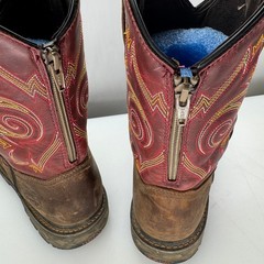 Georgia Boot Carbo Tec Western Work Boot Kids 6.5M Brown Red Pull On Square Toe