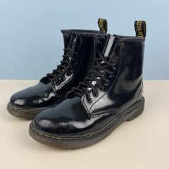 Dr. Martens Doc 1460 J Juniors Combat Boots Size 3 Glossy Black Leather Side Zip