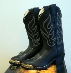 Old West Kids Black Synthetic Leather Cowboy Boots with White Stitching