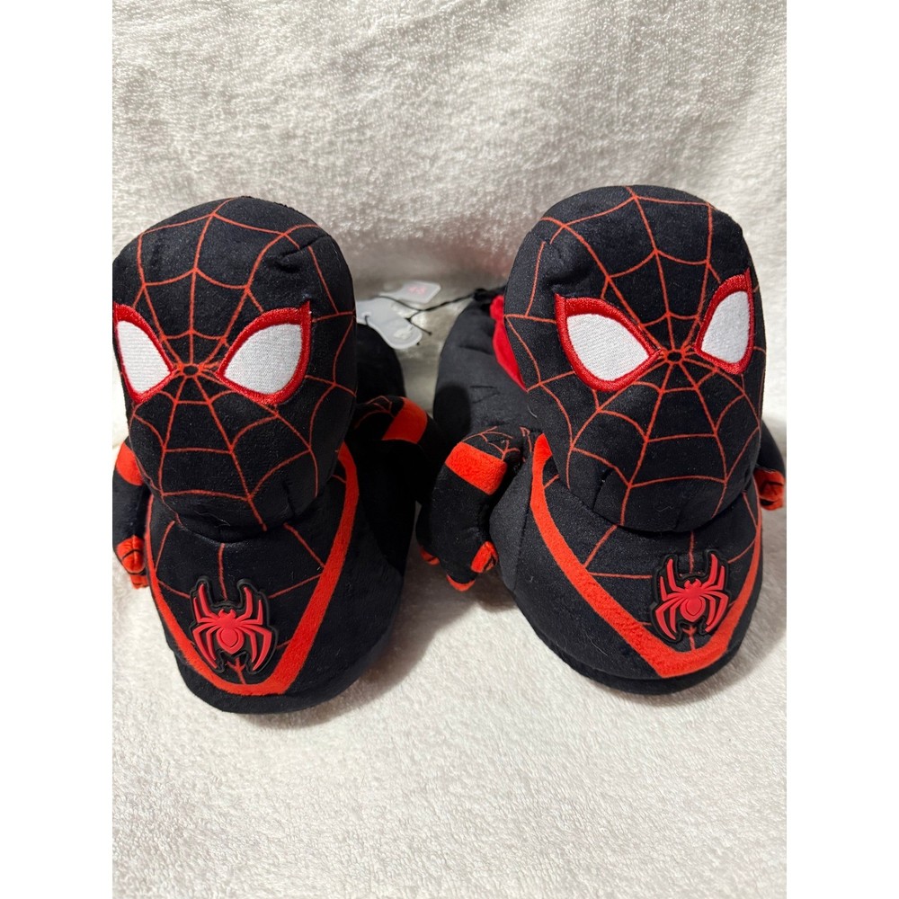 Marvel Spider-Man Miles Morales Kids Plush Slippers Black Red Size 4/5 NWT