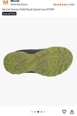 🏔️Merrell Moab Speed Low Waterproof Hiking Shoes Deep Green/Black Kid Sz:10.5