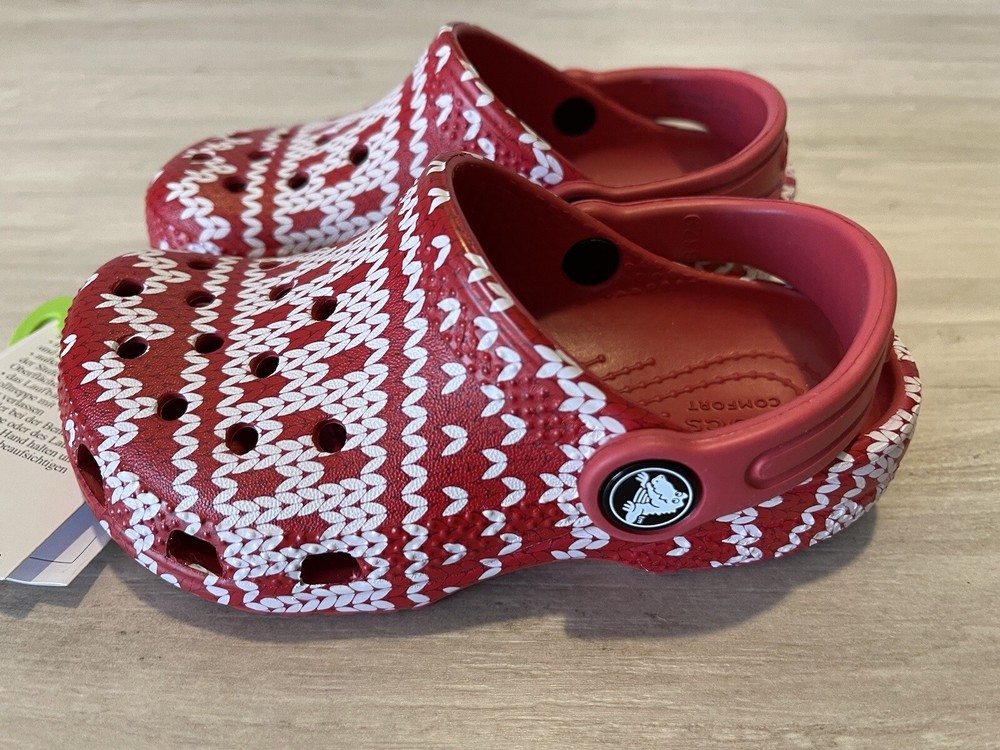 Crocs Clogs Boys Girls Kids Size C9 Holiday Ugly Christmas Sweater Red White