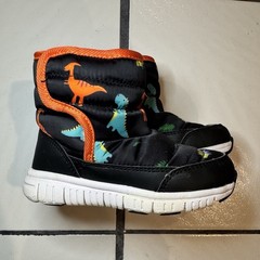 Unisex Kids Black Dinosaur Print Ankle Boots Faux Fur Lined – 8 Toddler