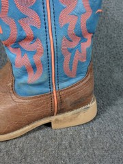 Twisted X Hooey Kids Brown/Blue Leather Boot w/Orange Stitching YHY0001 size 4.5