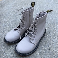 Dr. Martens Boots Youth Size 4 Leather Lace Up Combat Side Zipper COLOR: Taupe
