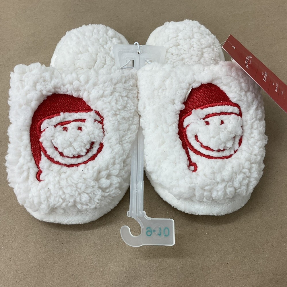 NWT Kid’s Size 9-10 Santa Smiley Slippers Wondershop