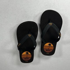 Reef Flip Flop Sandals Thong Black Palm Tree Sunset Youth 11/12