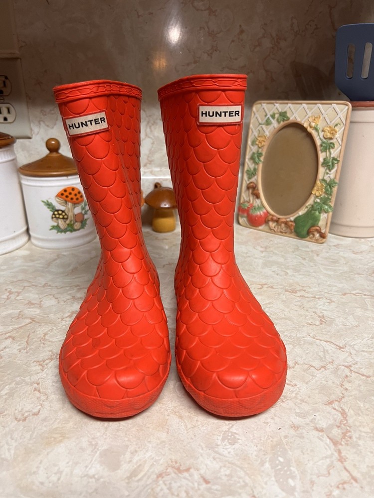 Dragon scale Hunter Red Waterproof Rain Boots Kids Size 12US