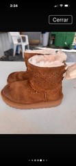 UGG Classic Mini Bailey Bow Kids Brown Suede Sheepskin Lined Bootie US 10