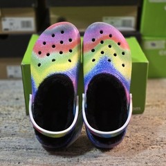 CROCS Classic Lined Spray Tie Dye Clog J6 Fur New Rainbow KIDS