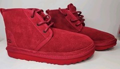 UGG Neumel 1017320K Lace Up Mid Ankle Furry Boots Red BIG KID Size 4