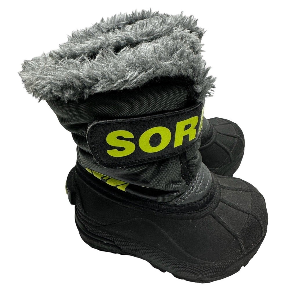 Sorel Snow Commander Winter Boots Kids Childs Sz 6 Gray Waterproof NV1877-028