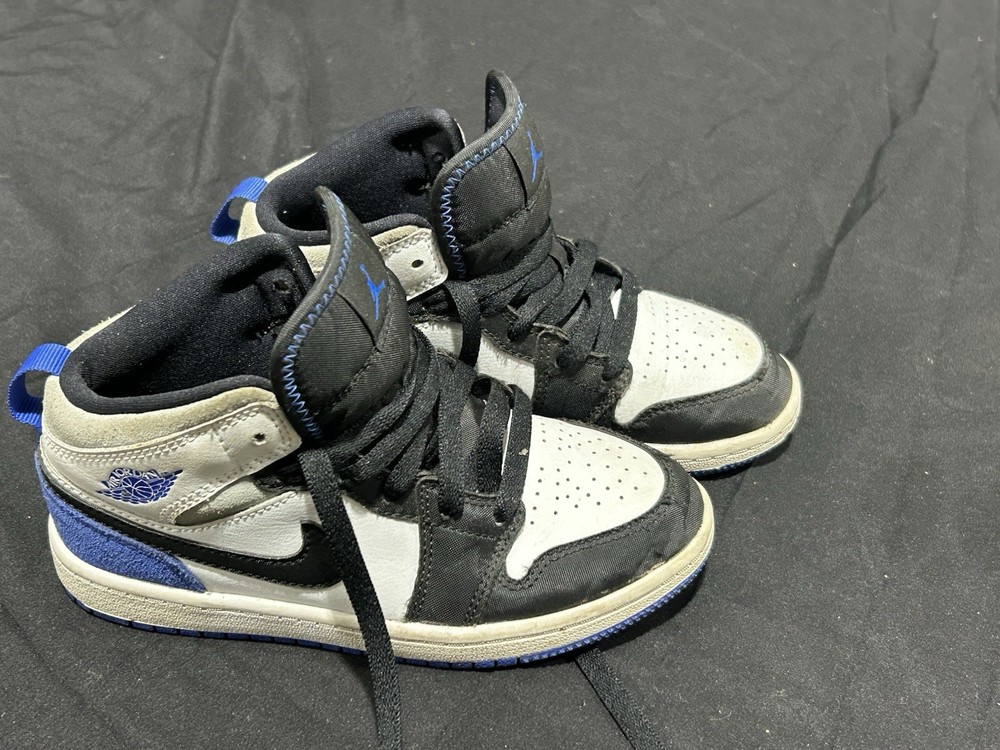 Nike Air Jordan 1 Mid SE Royal Black Toe In Blue and White Youth Size 1 US