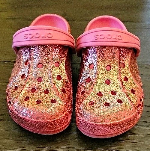 Crocs Classic Clog Pink Glitter Slip-On Clogs Heel Strap Unisex Kids US 13