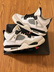 Air Jordan 4 Military Black GS White Grey Size 7Y Sneakers 408452-111 Used