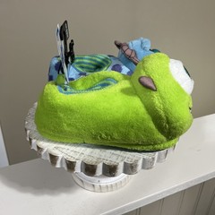 NWT Disney Pixar Monster Inc. Pull On Slippers Rubber Sole Kids 9-10 Blue/Green
