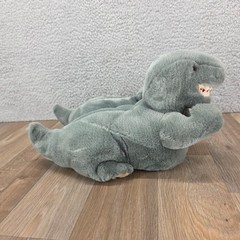 Vintage Grey Plush Dinosaur T-Rex Slippers Size 2-3 XL Non-Slip House Shoes