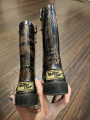 Western Chief Kids Animal Print Rain Boots Black Brown LED Pull Handles Size 5/6