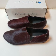 NIB Beautiful Designer MANNELA DE JUAN Burgundy Rabbit Fur Shoes 35 SPAIN