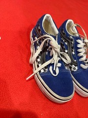 Vans Kids Old Skool Reflective Checkerboard Blue Flame Sneakers Size 13.0youth