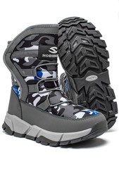 HOBIBEAR Boys Snow Boots Winter Waterproof Slip Resistant Shoes Gray