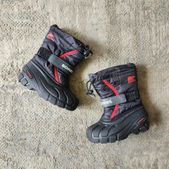 Sorel Boots Little Kid Sz 10 Flurry Insulated Lined Waterproof Black & Red Boys