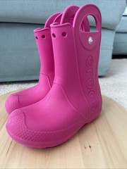 Crocs Candy Pink Handle It Rain Boot Kids Size c13 12803 Waterproof Lightweight