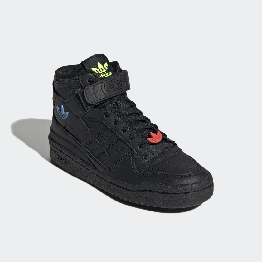 Adidas Forum Mid Triple Black Trefoil Pins Big Kid’s Athletic Shoes GY9237