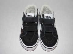 Vans Sk8 Mid Hook & Loop Black Suede Flannel Fur Shoes Kids Toddler Size 11.5