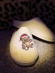 & Other Stories Kids Slippers 11 M White Faux Fur Slip-On Embroidered Bear