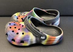 Crocs Kids Tie-dye Clogs Solar Rainbow Graphic Over A Black Base Size 11