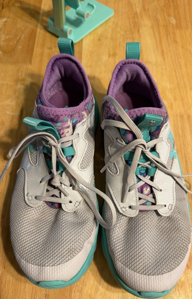 Under Armour Unisex Kids Size 5 Gray/Teal/Purple Mesh Lace-Up Sneakers