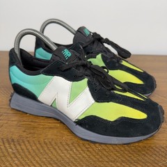 New Balance 327 Shoes Kids 4.5 Summer Jade Black Suede Athletic Sneakers