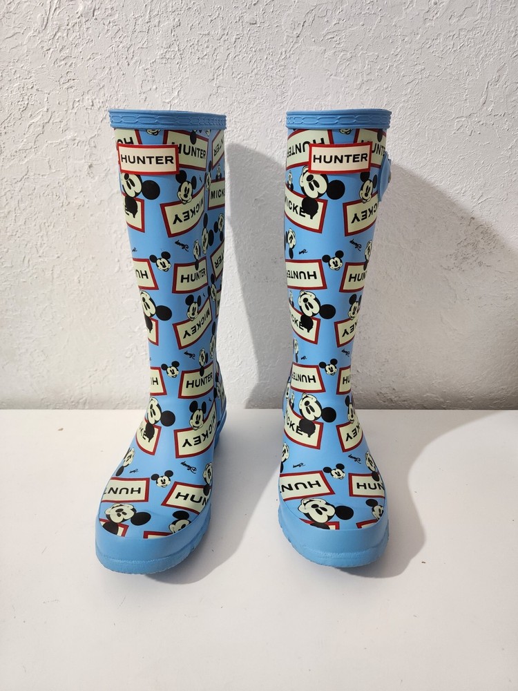 Hunter Disney Mickey Mouse Kids Blue Waterproof Rain Boots Youth Unisex Sz B2/G3
