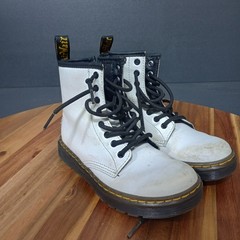 Dr. Martens Zavala J White Side Zip Combat Boots Youth Unisex Size 13