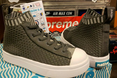 NATIVE Grey JEFFERSON 2.0 HIGH LITEKNIT Kids Sneakers Lace Shoes 7T US / 23 EUR