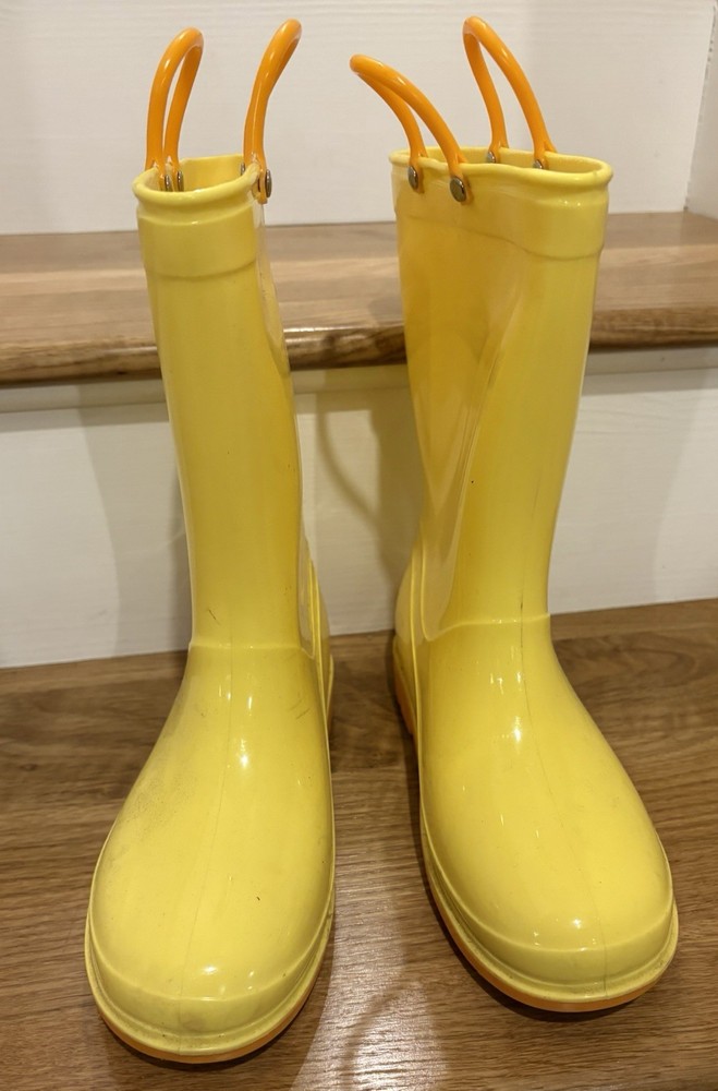 Yellow Rubber Rain Boots with Pull On Handles~Youth Kid’s~Size US 2~EUR 34