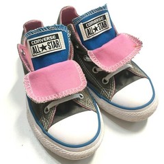 Converse All Star Shoe Double Tongue Canvas Low Top Sneaker Pink Gray Blue Kid 1