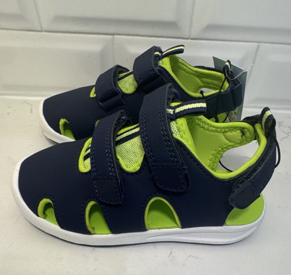 Cat & Jack Navy Green Solid Synthetic Hook & Loop Closed Toe Sandal Kids 11