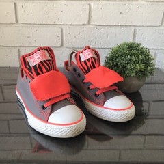 Converse Double Tongue Grey Orange Animal Print Junior Size 3