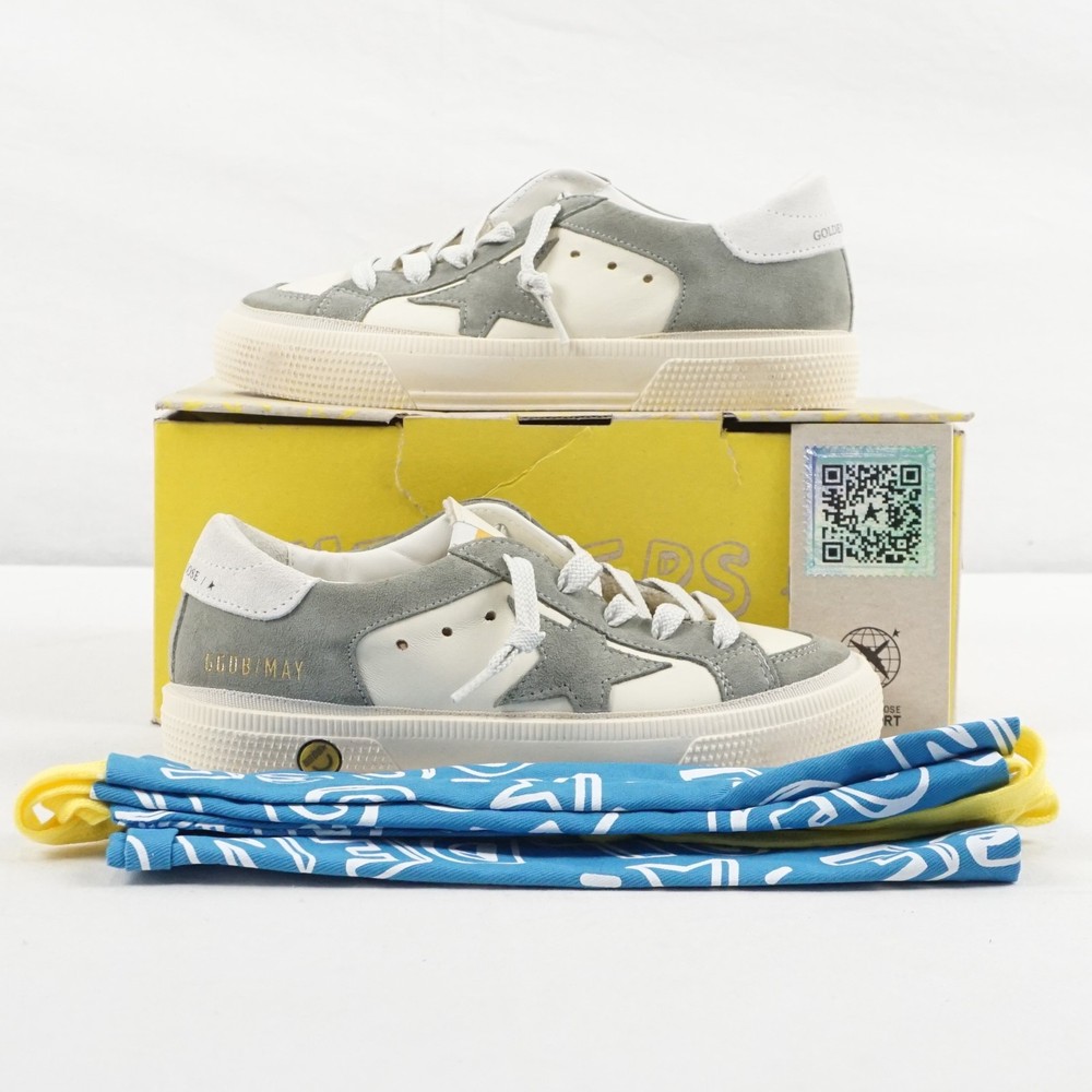 Golden Goose Kids May Suede Double Quarter & Toe In White/Artichoke Size IT 30